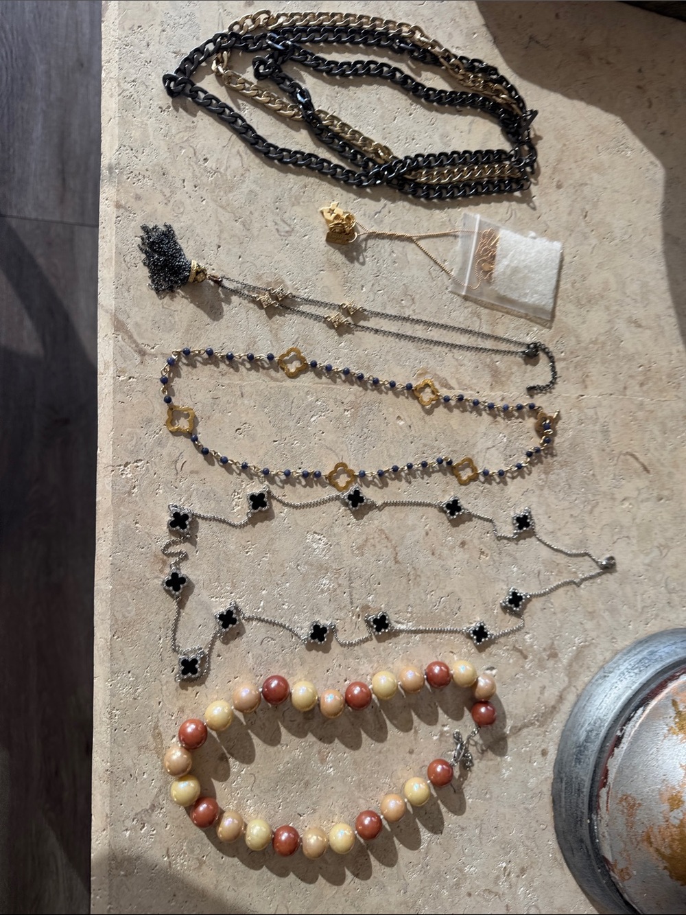 Mixed Women’s Jewelry Set in Gold, Black, Cream, Brown. Just fun necklaces.